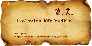 Mikolovits Kármán névjegykártya